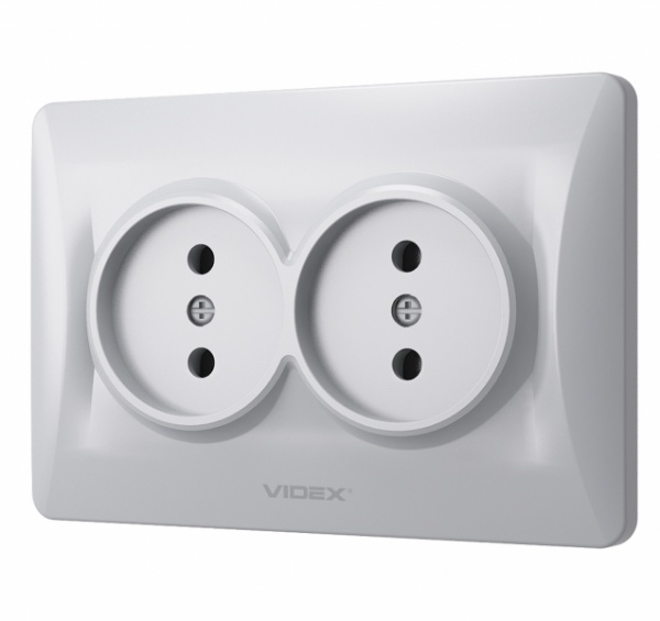 Розетка подвійна без заземлення Videx Binera IP20 срібний шовк VF-BNSK2-SS