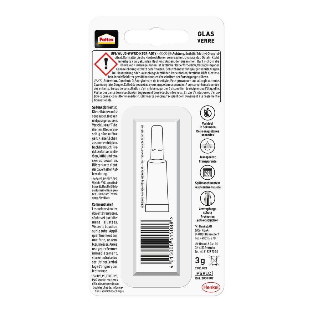 Суперклей Henkel Pattex для стекла 3 г