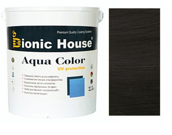Лазур Bionic House лесуюча універсальна Aqua Color UV protect чорний шовковистий мат 2,5 л