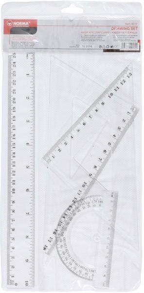 Набор линейка 25 см + 2 угольника + транспортир NORMA