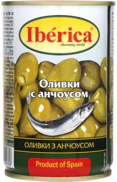 Оливки Iberica фаршированные пастой из анчоуса 300 г