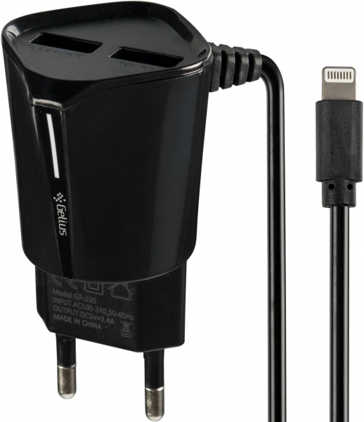 Сетевое зарядное устройство Gelius Pro Edition Auto ID 2USB с кабелем Apple Lightning 2.4A Black 
