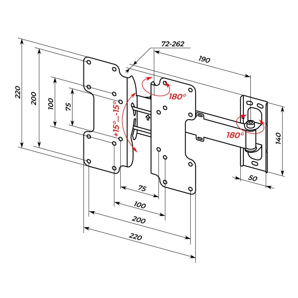 Крепление для телевизора HausMark TWBR-122 поворотно-наклонные 21