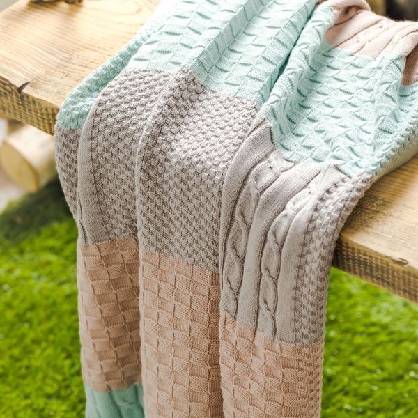 Плед IDEIA в'язаний Малятко печворк + шапочка 70х90 см бежево-зелений 8000029910 