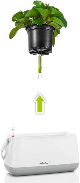 Кашпо Lechuza Yula квадратный белый/серый (13861) 