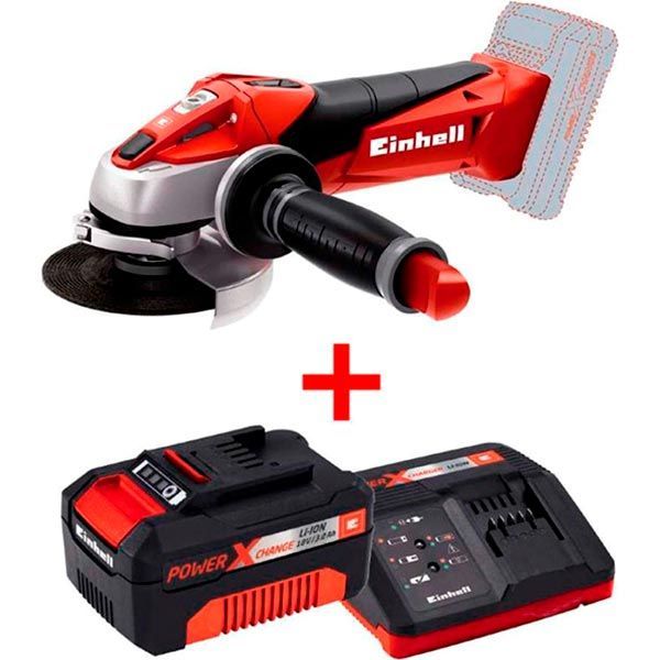 Кутова шліфмашина Einhell X-Change TE-AG 18 Li Solo + Акумулятор 18V 3.0А + Зарядний пристрій 4431110+4512041
