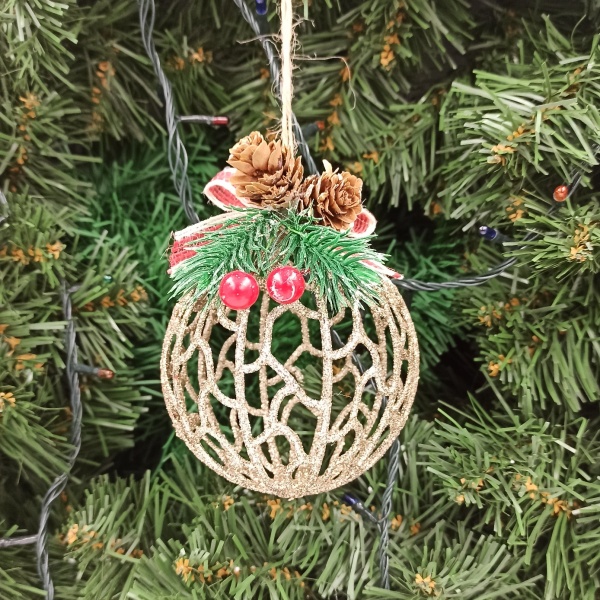 Шар ажурный с декором d 90 мм золото