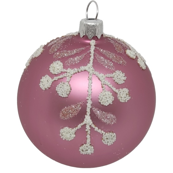 Куля новорічна скляна d80 малиновий з малюнком 9717 