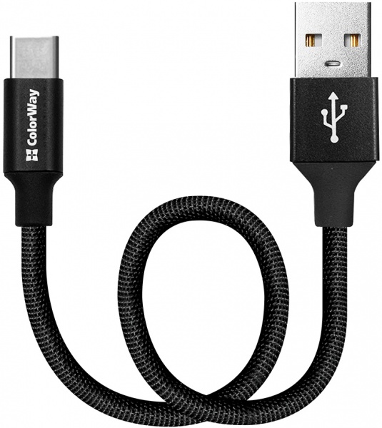 Кабель ColorWay USB - Type -C 2.4 А 0,25 м черный (CW-CBUC048-BK) 