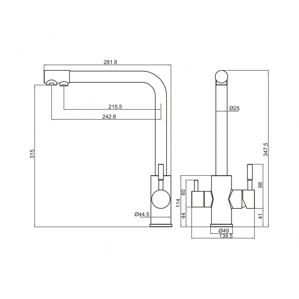 Змішувач для кухні FADO S.r.l MIX01501BN з підключенням до фільтру Malawi