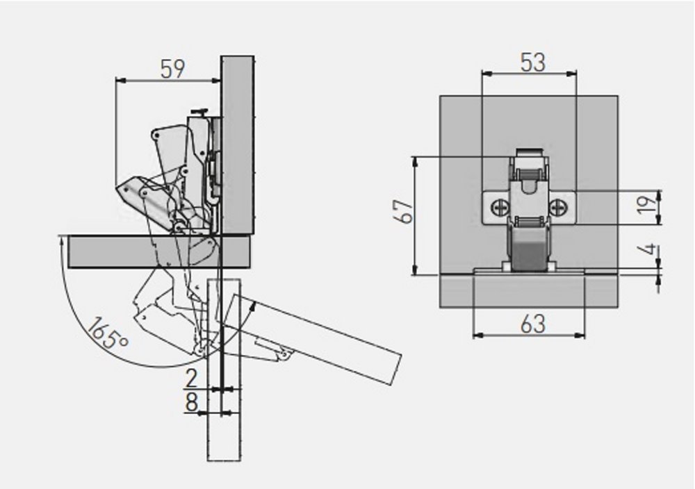 Петля угловая GTV 165° CLIP ON с доводчиком ZM-HCKT165BE-S