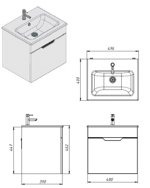 Тумба підвісна ЮВЕНТА Stefania – 50 білий з умивальником 
