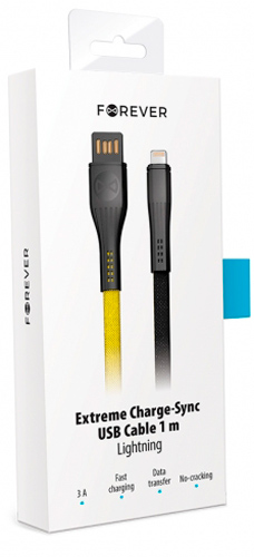 Кабель Forever Core Extreme USB - Lightning 3A 1 м чорнийжовтий (5900495780690) 