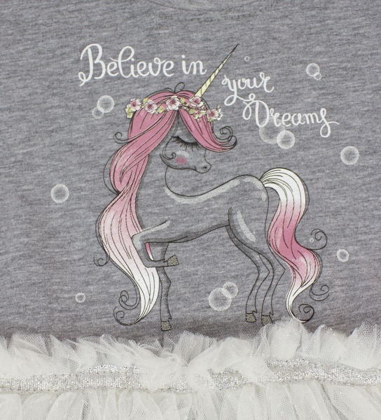 Платье Luna Kids с фатином р.122 серый меланж/молочный 