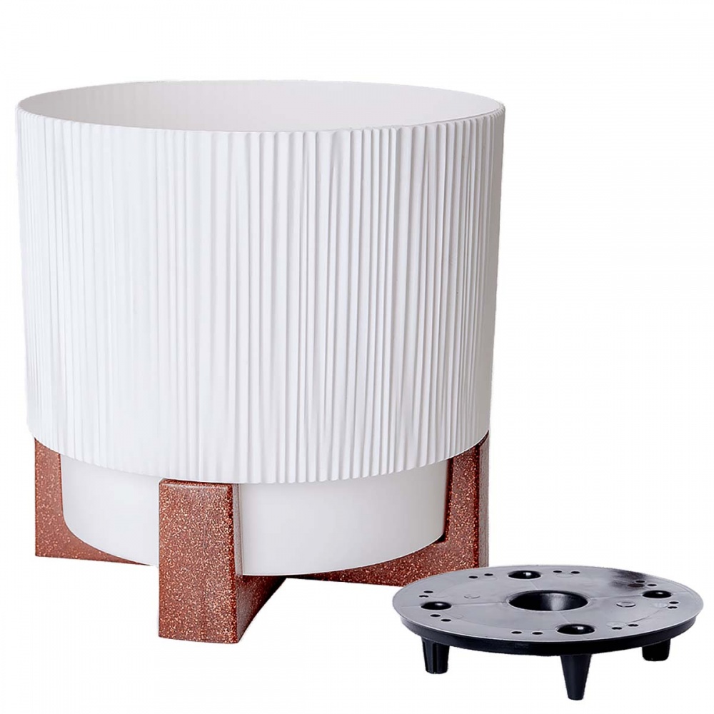 Вазон пластик Осло зі вставкою та декор. підставкою d30 см круглий білий 14 л Алеана