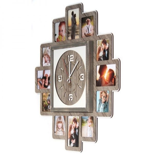 Рамка для фото с часами 71х71 ДВП, светлое дерево 10x15/10x10 см серый 