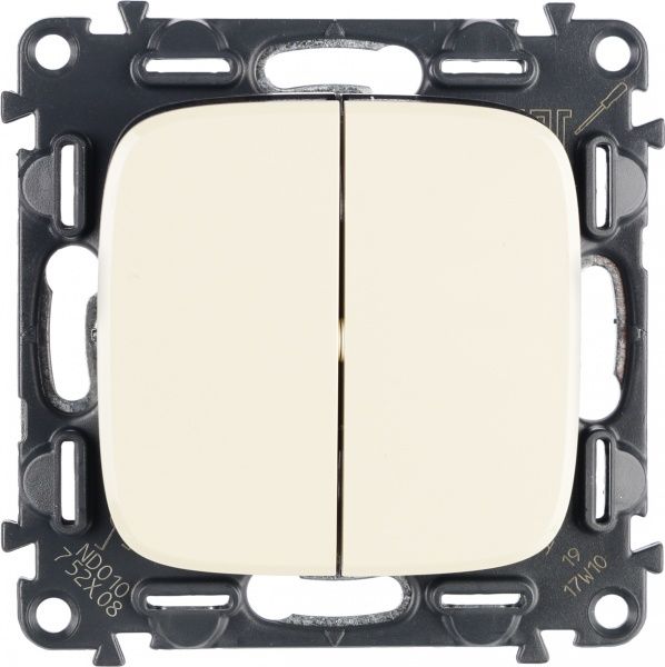 Выключатель проходной двухклавишный Legrand Allure без подсветки 10 А 250В кремовый 752808