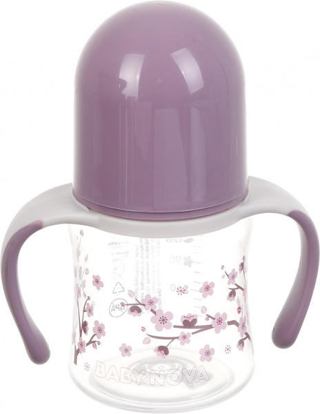 Бутылка детская BABY-NOVA Декор, с широким горлышком и ручками 150 мл розовая