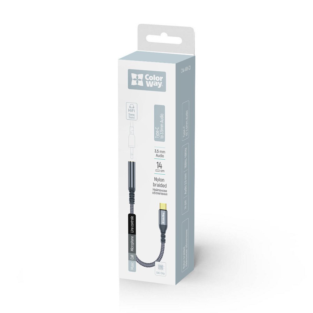 Адаптер для навушників ColorWay 0,14 м grey (CW-AD-CJ)