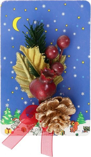 Гілочка декоративна з шишкою та ягодами 7 см 450305  