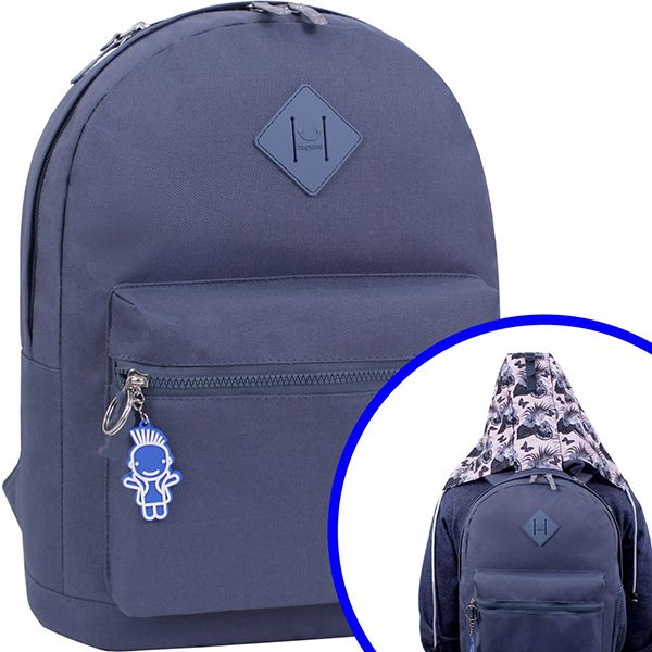 Рюкзак молодежный Bagland с капюшоном Hood W/R 17 л 54466 серый/цветы розовые 458