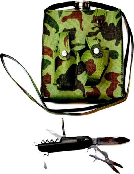 Фляга зі стопками в камуфльованому чохлі PT-18-B