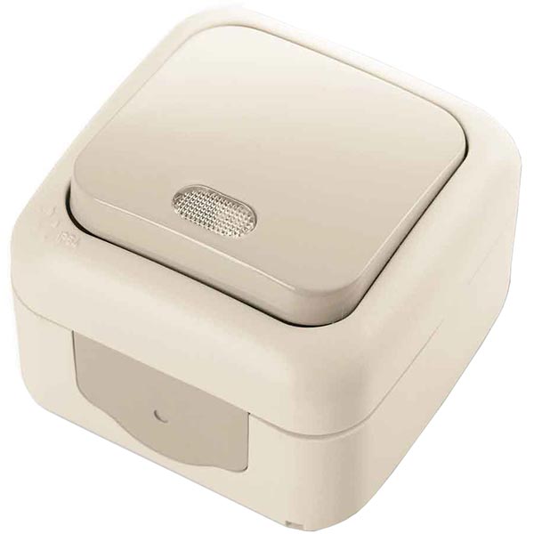 Выключатель одинарный Viko Palmiye с подсветкой IP54 кремовый