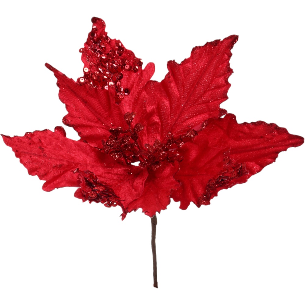 Декорація новорічна пуансетія з присипкою 29 см колір в асортименті