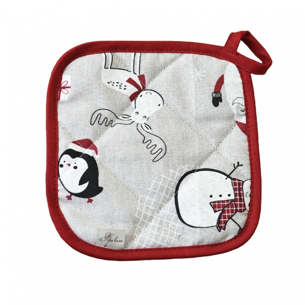 Прихватка Новогодняя 20x20 см бежево-красный Прованс 