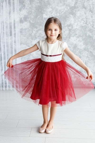 Платье Sasha р.98 молочный с бордовым 4093 