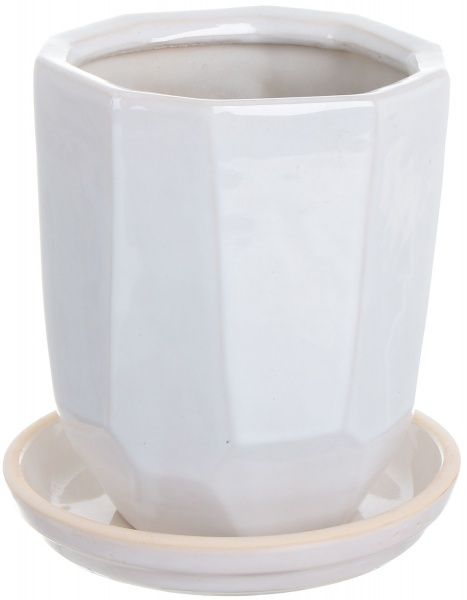 Горщик Viet Thanh Ceramic з блюдцем багатокутник 16х18 см VT.10972-3 фігурний білий 
