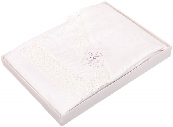 Скатерть с гипюром KDK 160x220 см кремовый Karna 