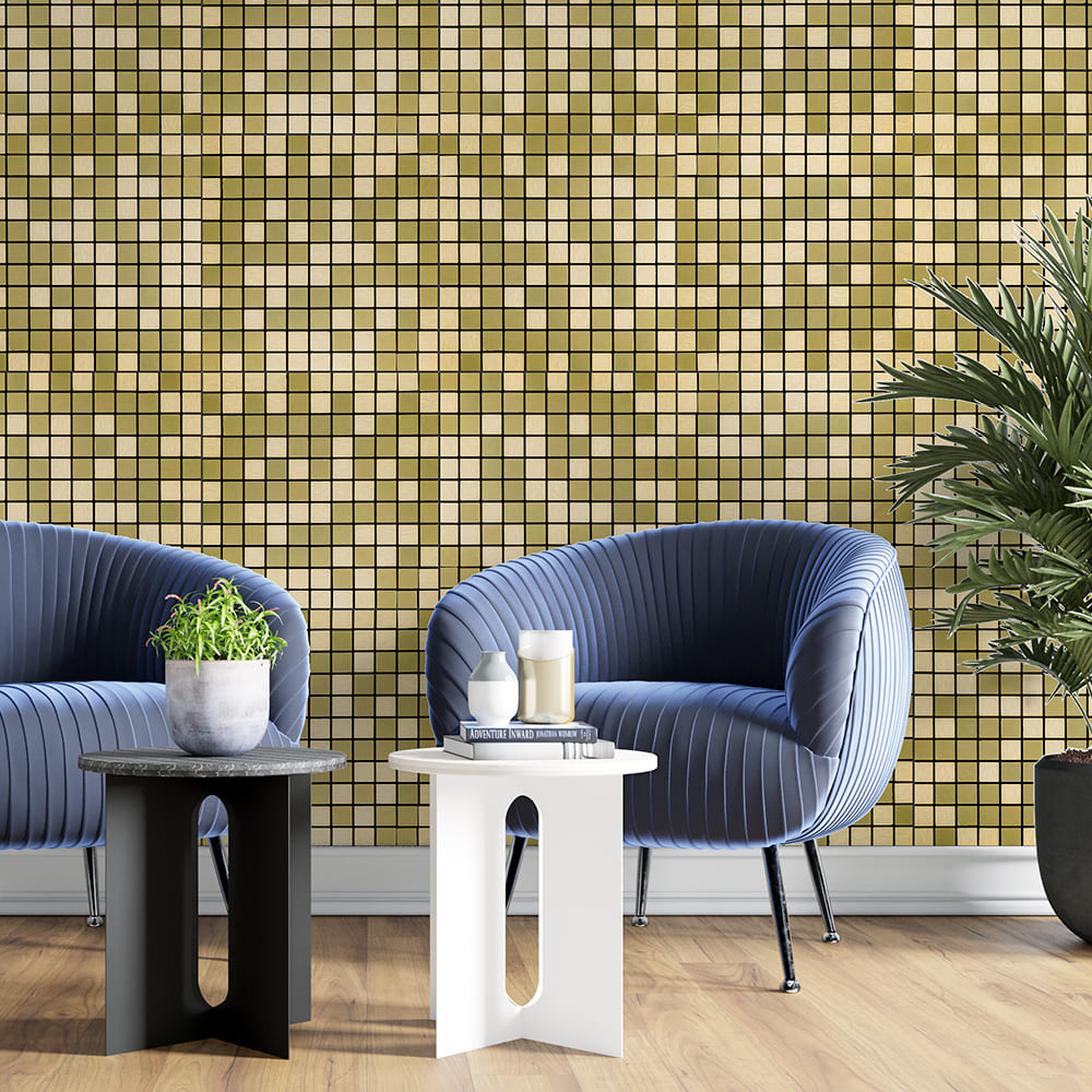 Плитка алюминиевая самоклеющаяся Sticker Wall зелено-золотая мозаика 300х300х3 мм (1168)