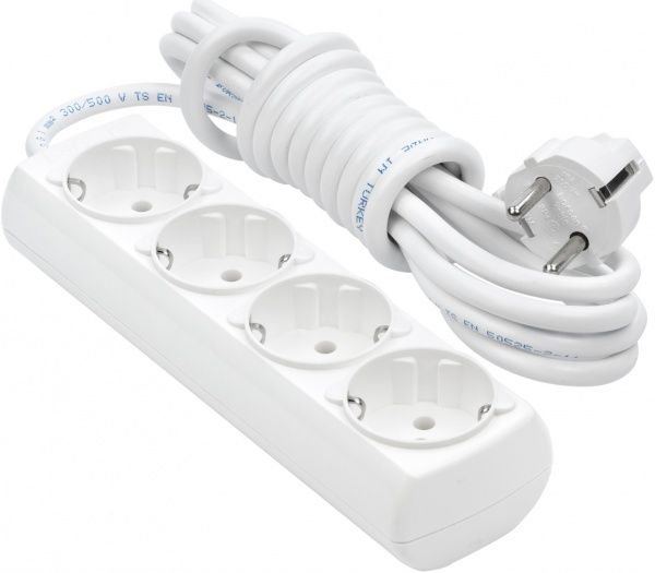 Удлинитель Borsan с заземлением 4 гн. белый 3 м BR-1554-3 