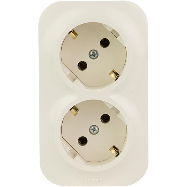 Розетка подвійна із заземленням Legrand Quteo 2x2К+З без шторок кремовий 782243