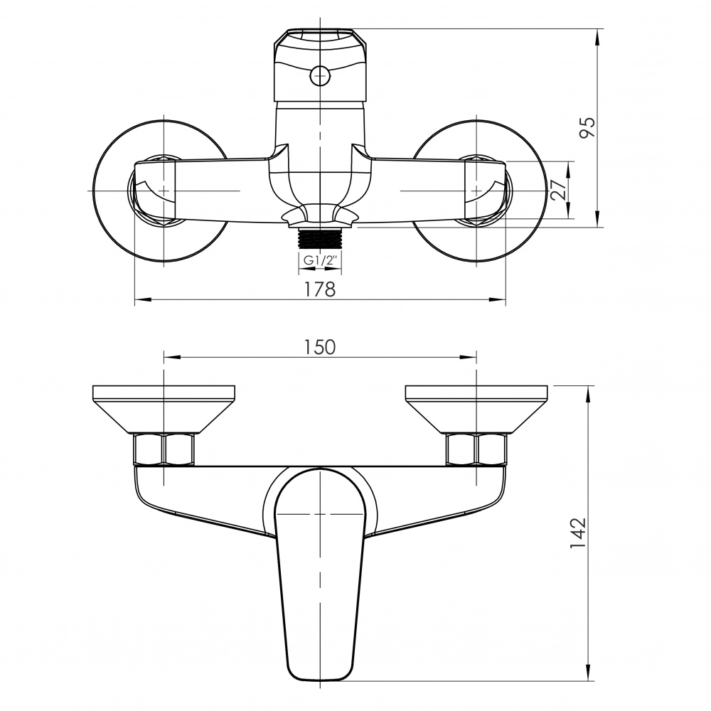 Смеситель для душа RJ LOLA с душевым гарнитуром, хром