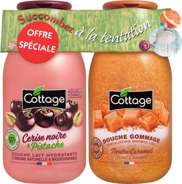 Набір подарунковий для жінок Cottage Молочко для душа Черешня і Фисташка + Гель-ексфоліант Солодка карамель 250x270 мл 