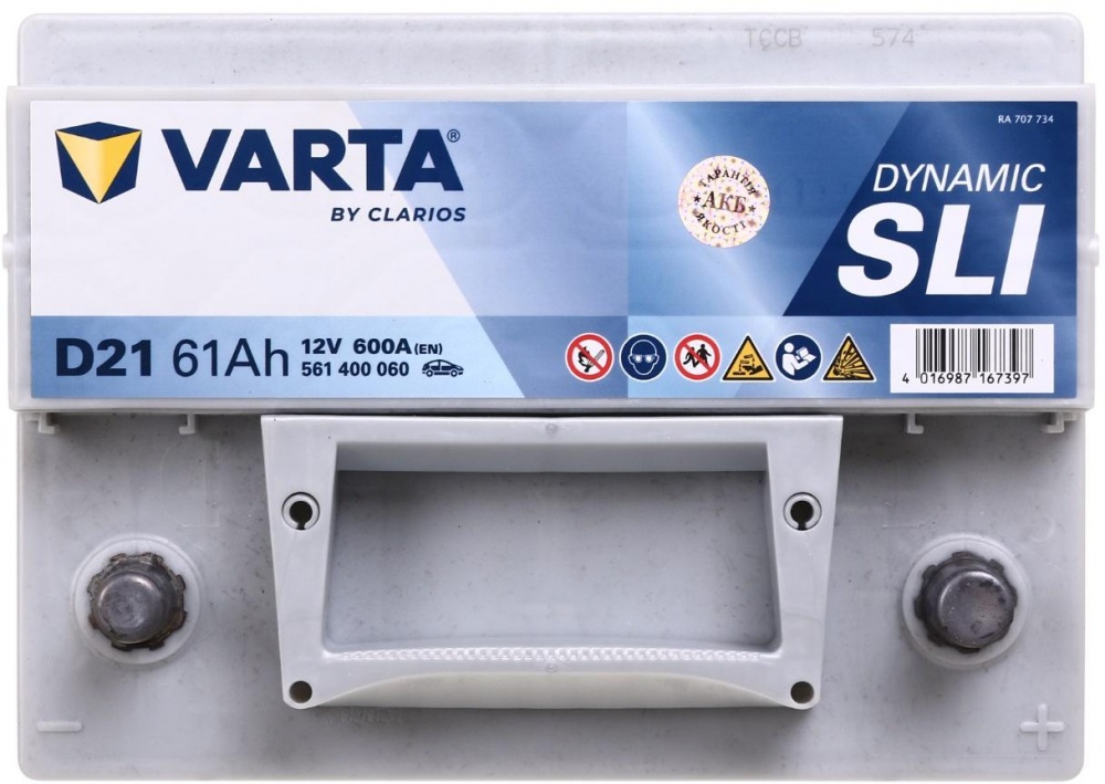 Аккумулятор автомобильный Varta DYNAMIC SLI D21 61Ah 600A 12V «+» справа (561400060)