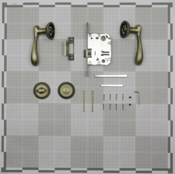 Замок врізний з ручками WC RDA Imola 70 мм матова антична латунь