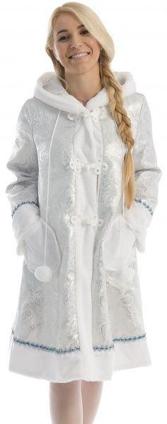 Костюм карнавальний Снігуронька доросла № 2 с капюшоном срібний