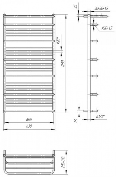 Полотенцесушитель водяной Mario Премиум Люксор 1200x630/600