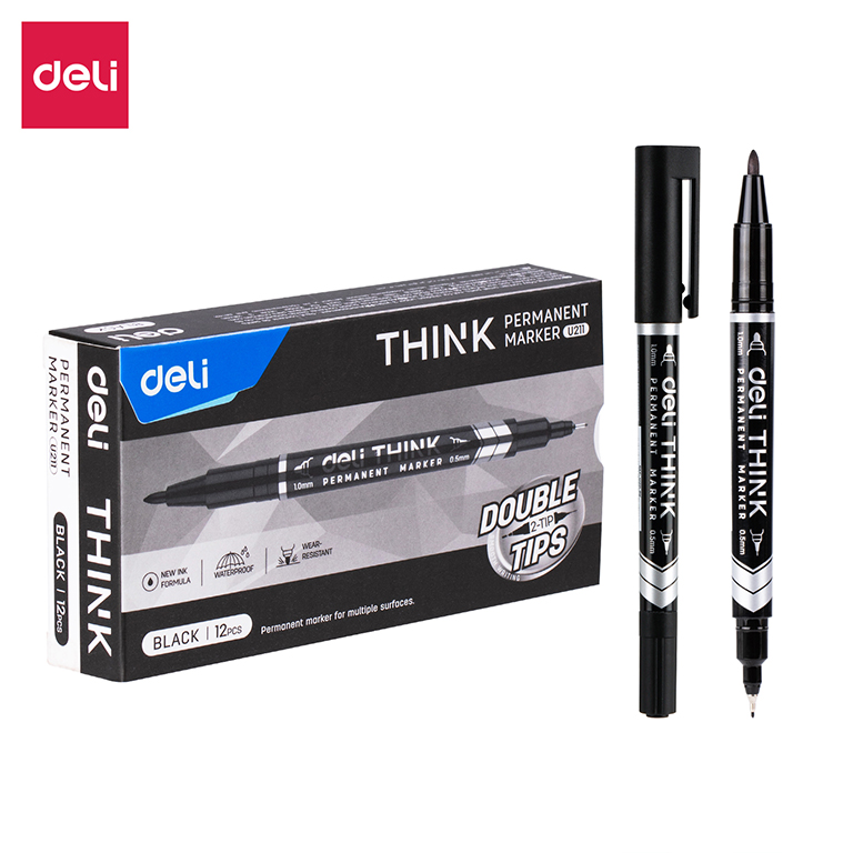 Маркер перманентный Deli 1 мм/0,5 мм двухсторонний черный EU211-BK
