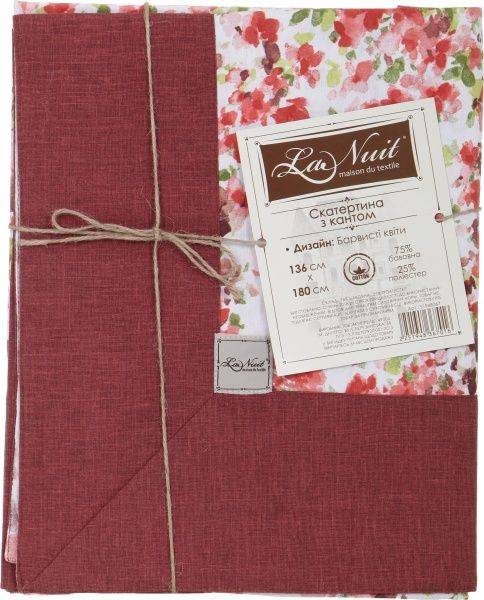 Скатерть с кантом Яркие цветы 136x180 см белый с бордовым La Nuit 