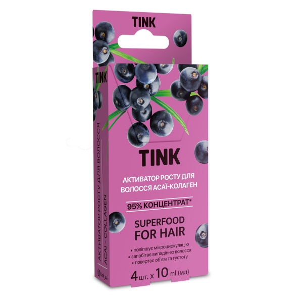 Активатор росту волосся Tink Superfood for hair Асаї-Колаген 10 мл x 4 шт. 