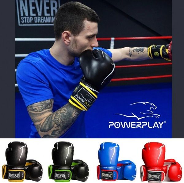 Боксерские перчатки PowerPlay р. 16 16oz 3018 черно-зеленый