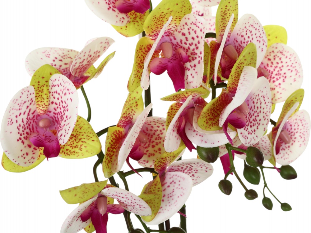 Цветок искусственный Орхидея Real Touch белая с розовой сердцевинкой в гощике 51 см