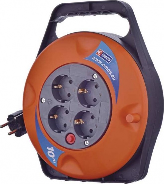 Удлинитель на катушке Emos с заземлением 4 гн. оранжевый 10 м P19510