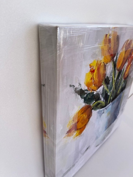 Репродукция Букет желтых тюльпанов в ведре 35x35 см Арт Фемелі 