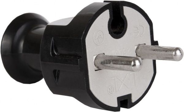 Электровилка штепсельная прямая 326BLP с заземлением 220В 16А поликарбонат черный