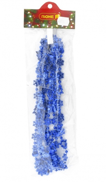 Бусы для елки в пакете Сниговик+снежинка 2,7 м., Микс цветов